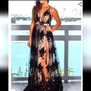 Black Lace Mesh Dress